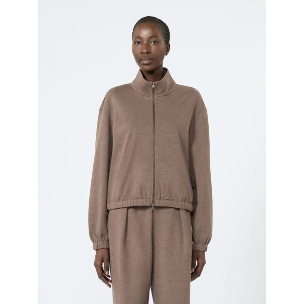Max Mara Esploso Silk-Blend Jersey Sweatshirt in Mud | Sweaters | Coveti