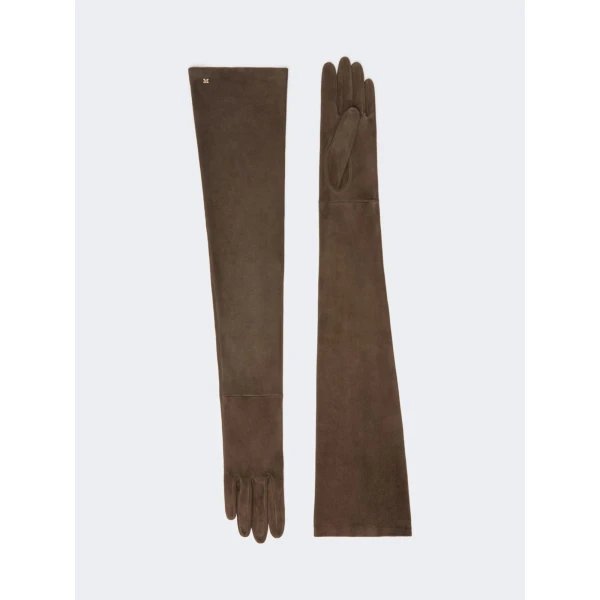 Max Mara Estremo Long Suede Gloves in Dark Brown | Gloves | Coveti