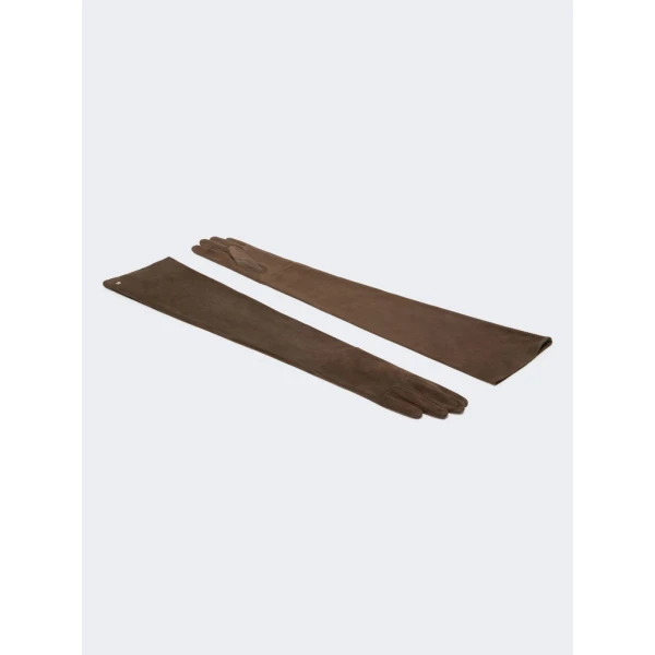 Max Mara Estremo Long Suede Gloves in Dark Brown | Gloves | Coveti