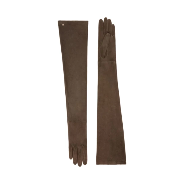 Max Mara Estremo Long Suede Gloves in Dark Brown | Gloves | Coveti