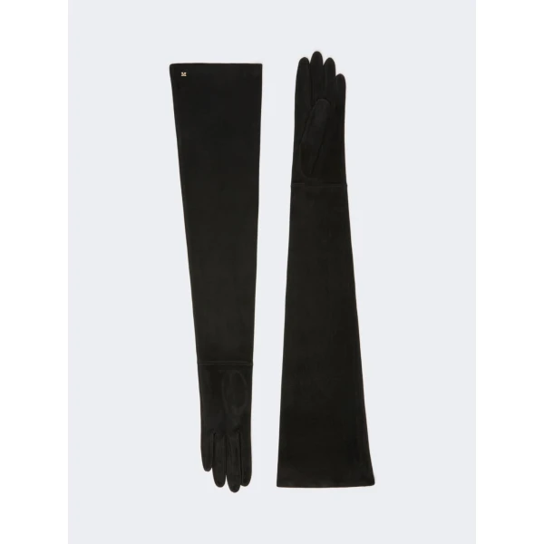 Max Mara Estremo Long Suede Gloves in Medium Grey | Gloves | Coveti