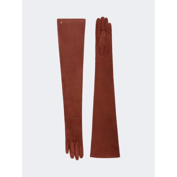 Max Mara Estremo Long Suede Gloves in Terra Cotta | Gloves | Coveti