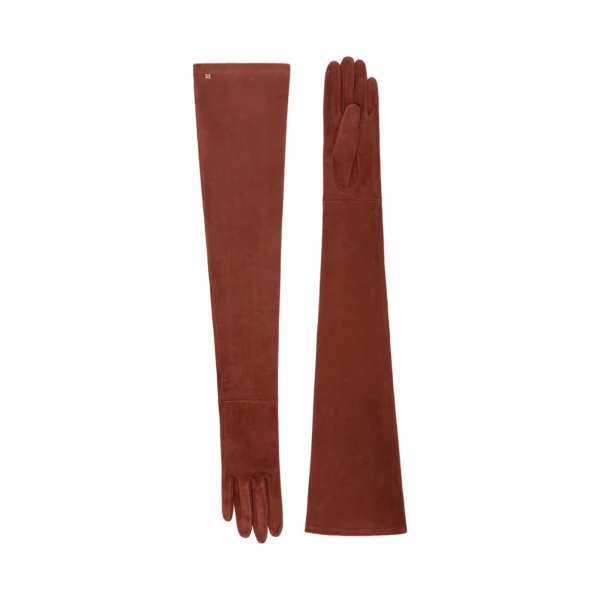 Max Mara Estremo Long Suede Gloves in Terra Cotta | Women | Coveti
