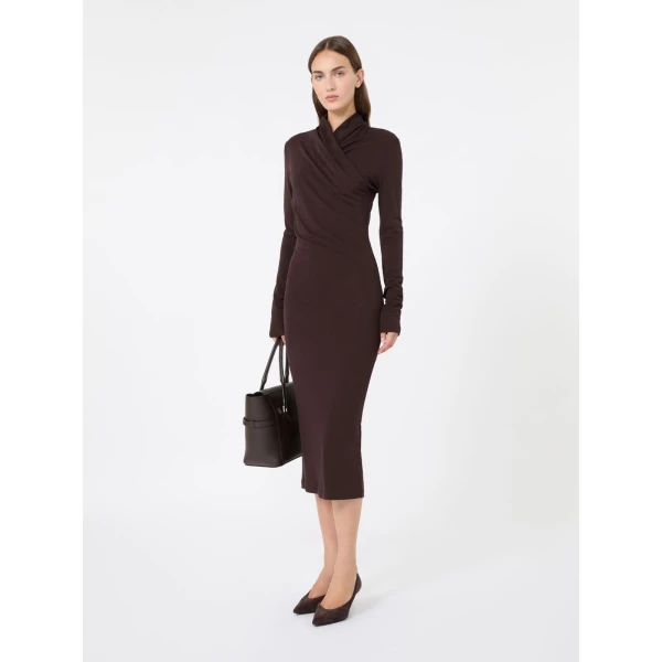 Max Mara Estremo Slim Fluid Jersey Dress in Dark Brown | Maxi Dresses | Coveti