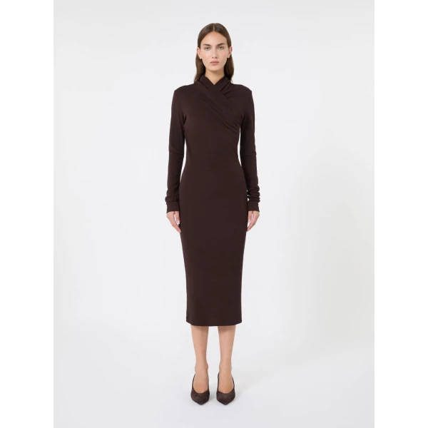Max Mara Estremo Slim Fluid Jersey Dress in Dark Brown | Maxi Dresses | Coveti
