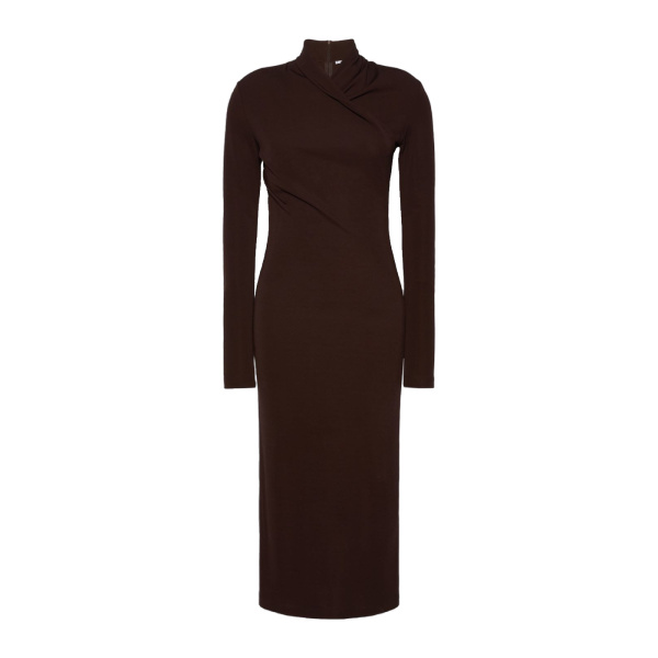 Max Mara Estremo Slim Fluid Jersey Dress in Dark Brown | Maxi Dresses | Coveti