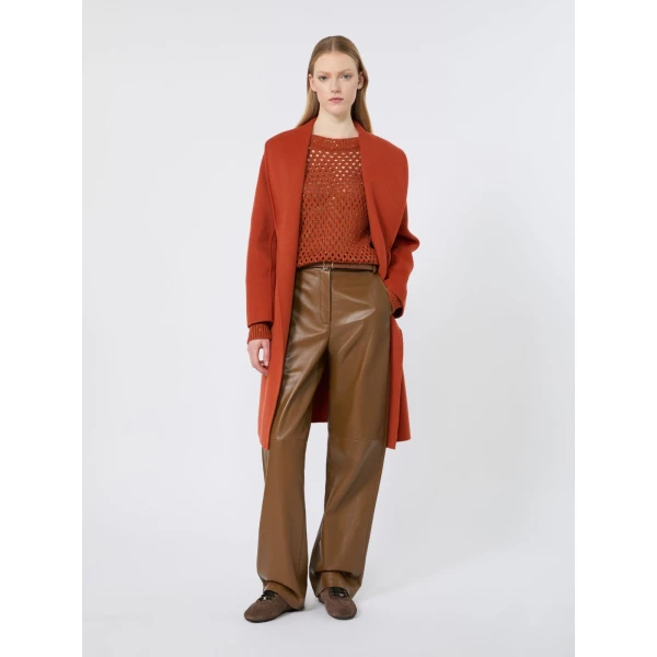 Max Mara Estremo Wool, Cashmere and Silk Robe Coat in Terra Cotta | Wool Coat | Coveti