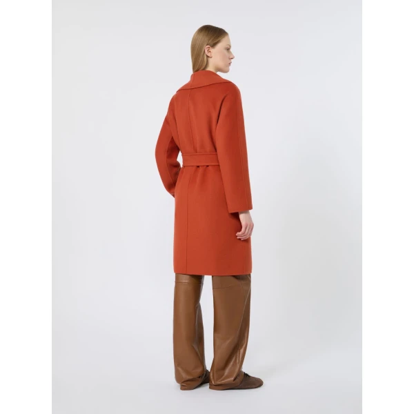 Max Mara Estremo Wool, Cashmere and Silk Robe Coat in Terra Cotta | Wool Coat | Coveti