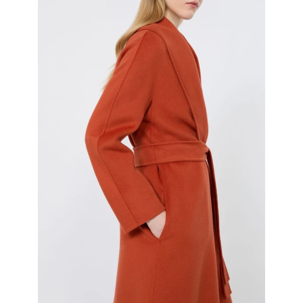 Max Mara Estremo Wool, Cashmere and Silk Robe Coat in Terra Cotta | Wool Coat | Coveti