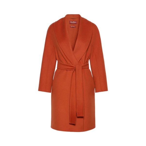 Max Mara Estremo Wool, Cashmere and Silk Robe Coat in Terra Cotta | Wool Coat | Coveti