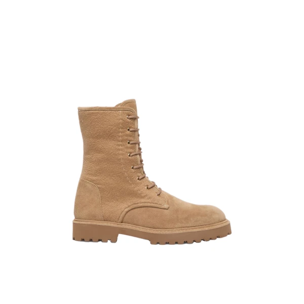 Estri Cashmere and Suede Combat Boots in Camel