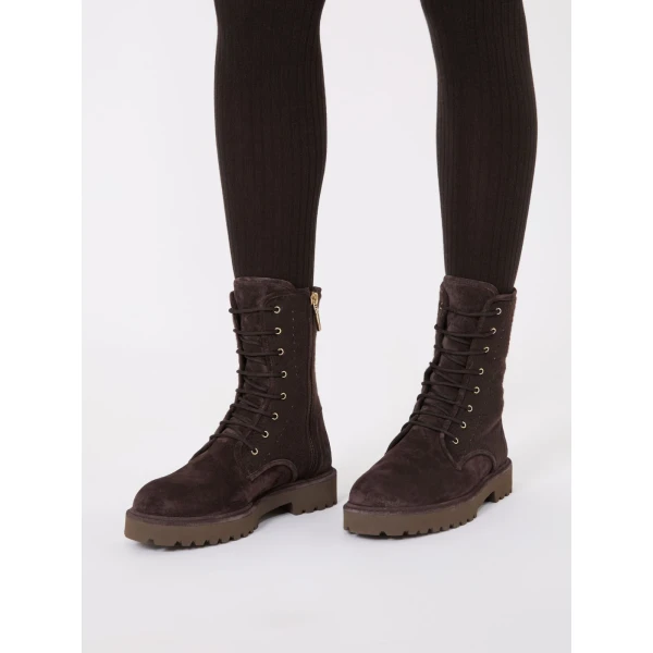 Max Mara Estri Cashmere and Suede Combat Boots in Dark Brown | Boots | Coveti