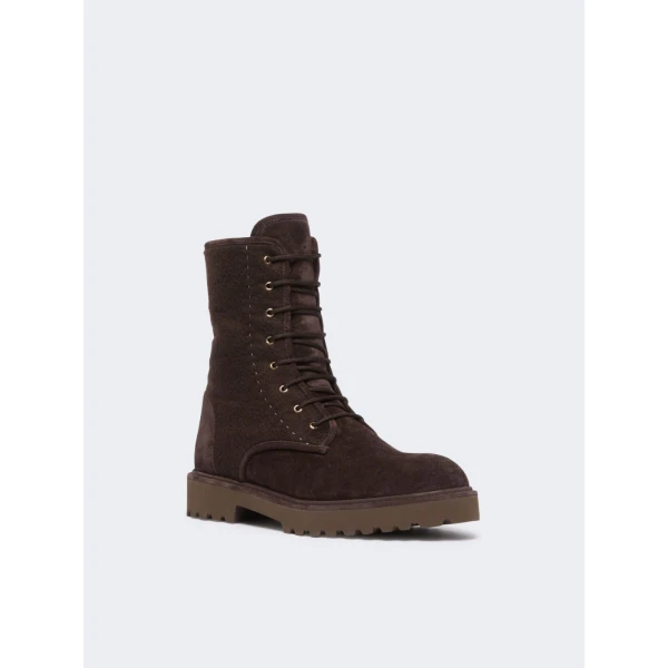 Max Mara Estri Cashmere and Suede Combat Boots in Dark Brown | Boots | Coveti