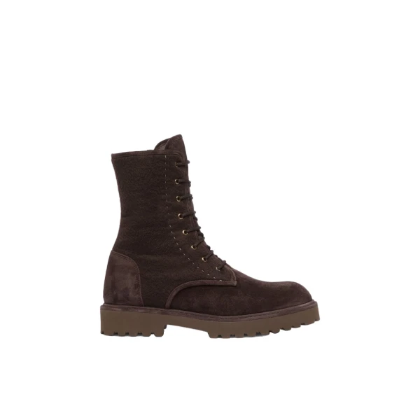 Estri Cashmere and Suede Combat Boots in Dark Brown