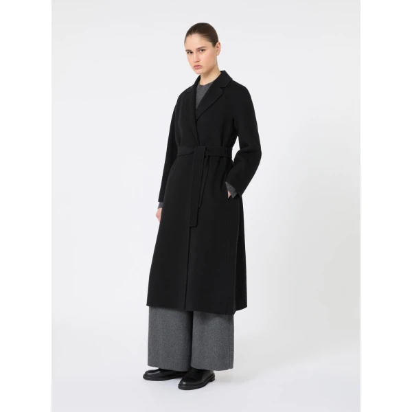 Max Mara Esturia Double-Faced Wool Midi Coat in Black | Wool Coat | Coveti