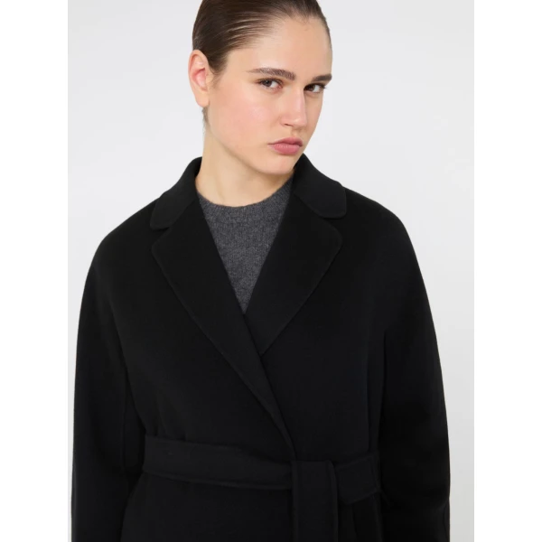 Max Mara Esturia Double-Faced Wool Midi Coat in Black | Wool Coat | Coveti
