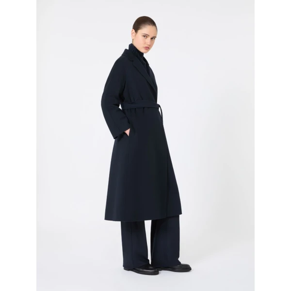 Max Mara Esturia Double-Faced Wool Midi Coat in Midnight Blue | Wool Coat | Coveti