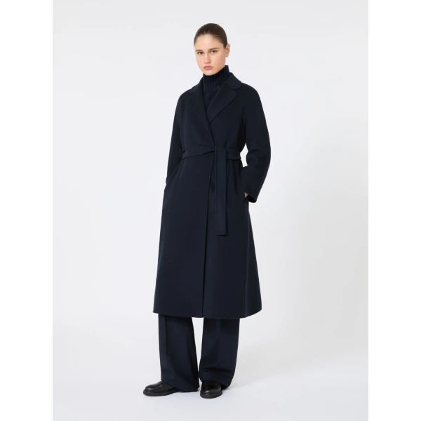 Max Mara Esturia Double-Faced Wool Midi Coat in Midnight Blue | Wool Coat | Coveti
