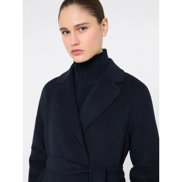 Max Mara Esturia Double-Faced Wool Midi Coat in Midnight Blue | Wool Coat | Coveti