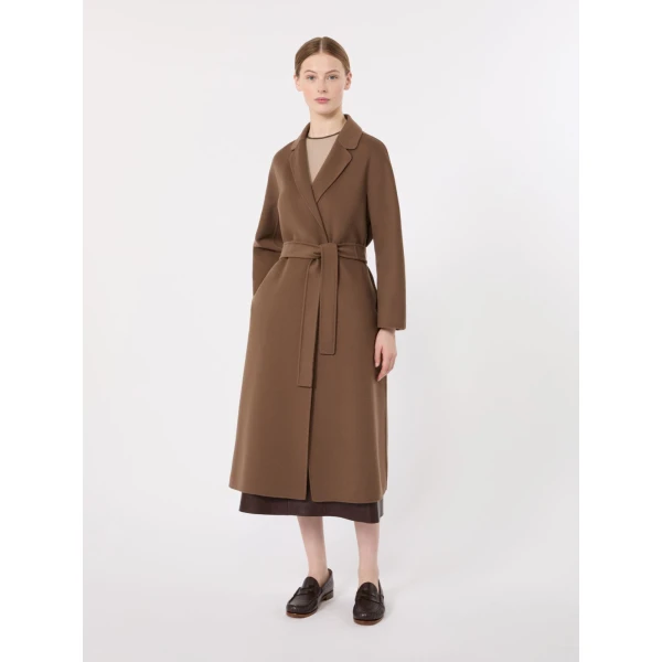 Max Mara Esturia Double-Faced Wool Midi Coat in Mud | Wool Coat | Coveti