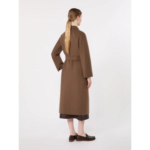 Max Mara Esturia Double-Faced Wool Midi Coat in Mud | Wool Coat | Coveti