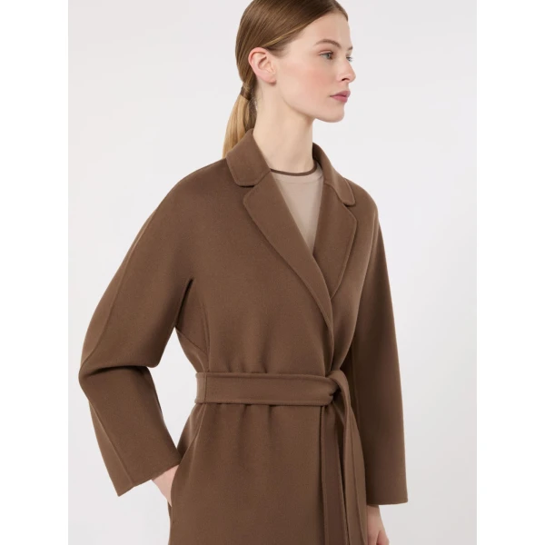 Max Mara Esturia Double-Faced Wool Midi Coat in Mud | Wool Coat | Coveti
