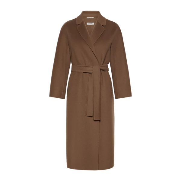 Max Mara Esturia Double-Faced Wool Midi Coat in Mud | Wool Coat | Coveti