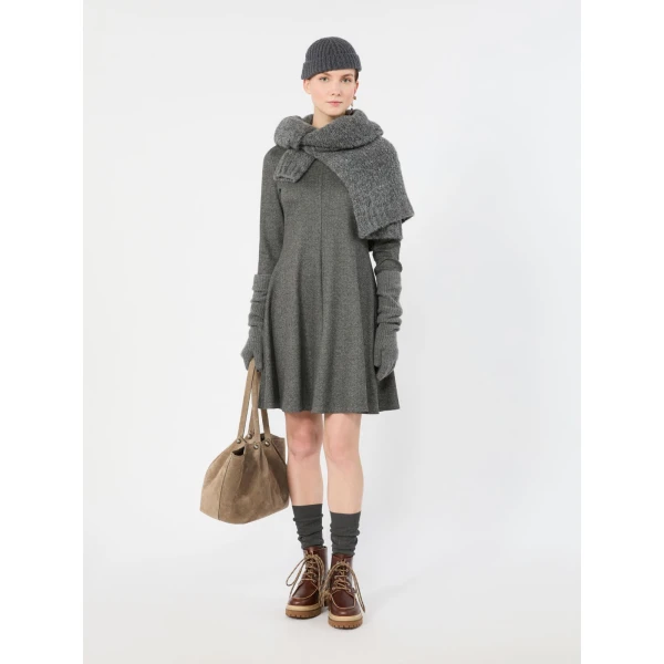 Max Mara Esule Flared Jacquard Jersey Mini Dress in Medium Grey | Mini Dresses | Coveti