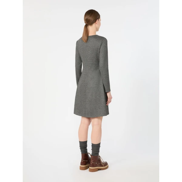 Max Mara Esule Flared Jacquard Jersey Mini Dress in Medium Grey | Mini Dresses | Coveti