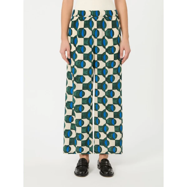 Max Mara Eusebio Printed Silk Crepe de Chine Trousers in Dark Green | Tailored pants | Coveti