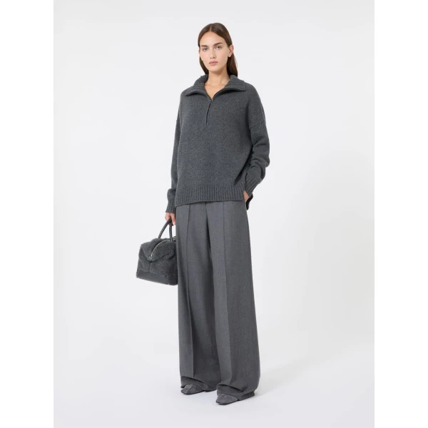 Max Mara Extra High-Waisted Wool Trousers in Medium Grey | Tailored pants | Coveti
