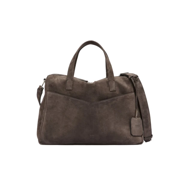 Extra-Large Split Leather Shoulder Bag in Dark Brown