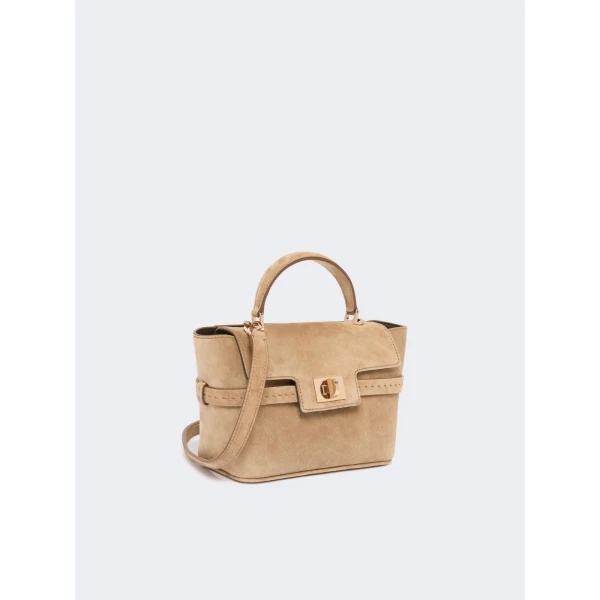 Max Mara Extra Small Margaux Suede Handbag in Beige | Mini Bags | Coveti
