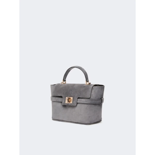 Max Mara Extra Small Margaux Suede Handbag in Medium Grey | Mini Bags | Coveti