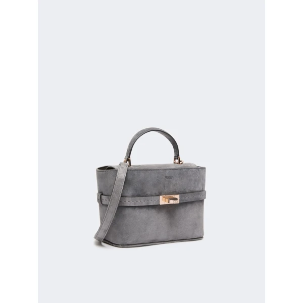 Max Mara Extra Small Margaux Suede Handbag in Medium Grey | Mini Bags | Coveti