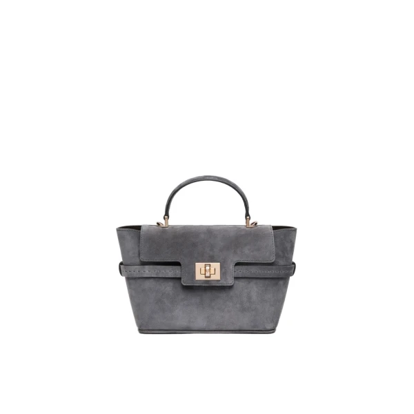Max Mara Extra Small Margaux Suede Handbag in Medium Grey | Mini Bags | Coveti