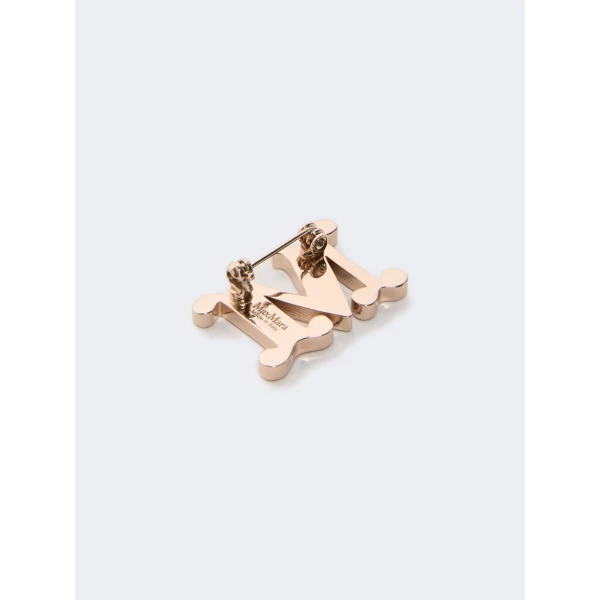 Max Mara Facella Crystal Monogram Brooch in Camel | Brooches & Pins | Coveti