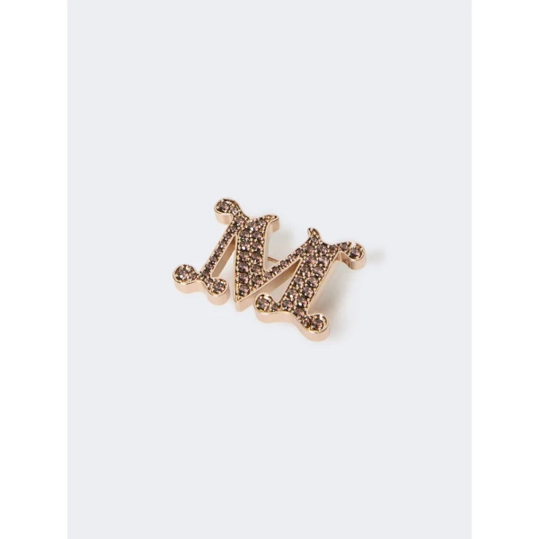 Max Mara Facella Crystal Monogram Brooch in Camel | Brooches & Pins | Coveti