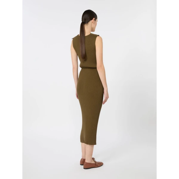 Max Mara Fado Rib-Knit Cotton and Viscose Dress in Mud | Maxi Dresses | Coveti