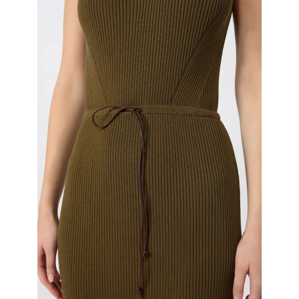 Max Mara Fado Rib-Knit Cotton and Viscose Dress in Mud | Maxi Dresses | Coveti
