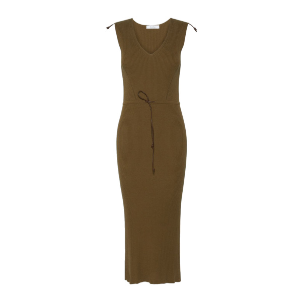 Max Mara Fado Rib-Knit Cotton and Viscose Dress in Mud | Maxi Dresses | Coveti