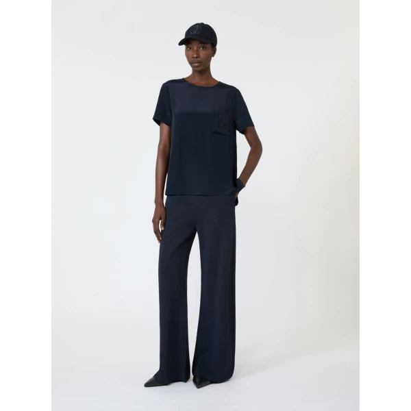 Max Mara Faida Viscose Crepe Knit Trousers in Ultramarine | Tailored pants | Coveti