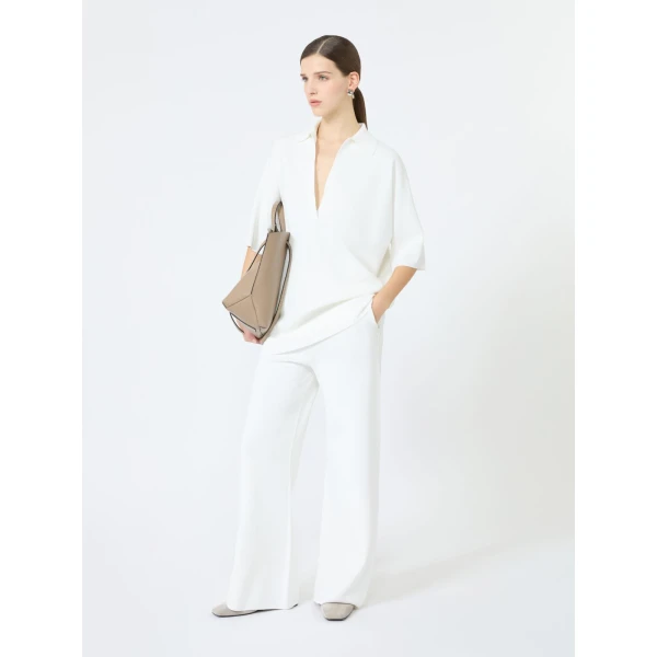 Max Mara Faida Viscose Crepe Knit Trousers in White | Tailored pants | Coveti