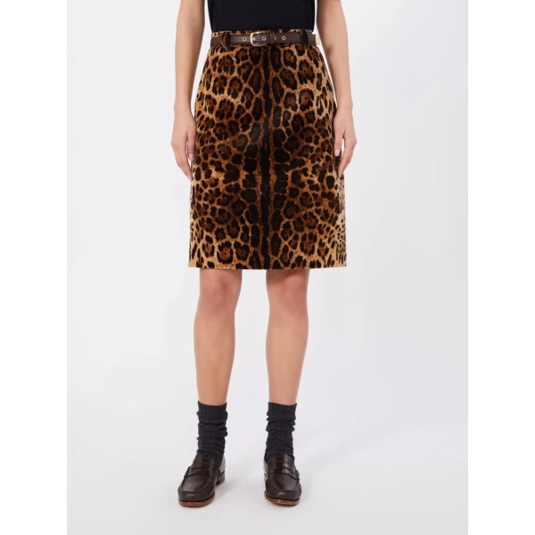 Max Mara Falange Flared Printed Velvet Mini Skirt in Brown | Mini Skirts | Coveti