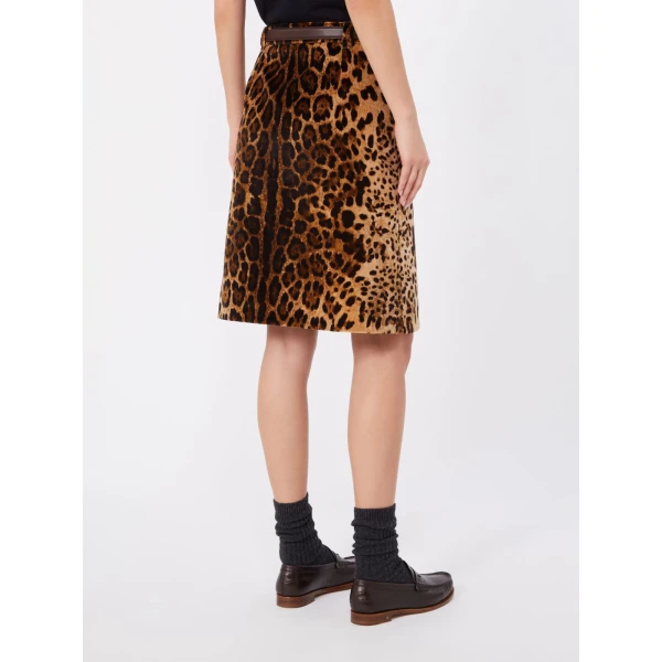 Max Mara Falange Flared Printed Velvet Mini Skirt in Brown | Mini Skirts | Coveti