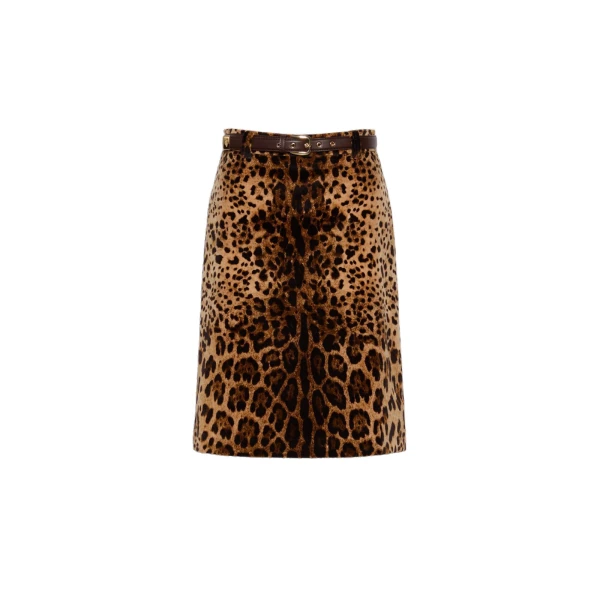 Falange Flared Printed Velvet Mini Skirt in Brown