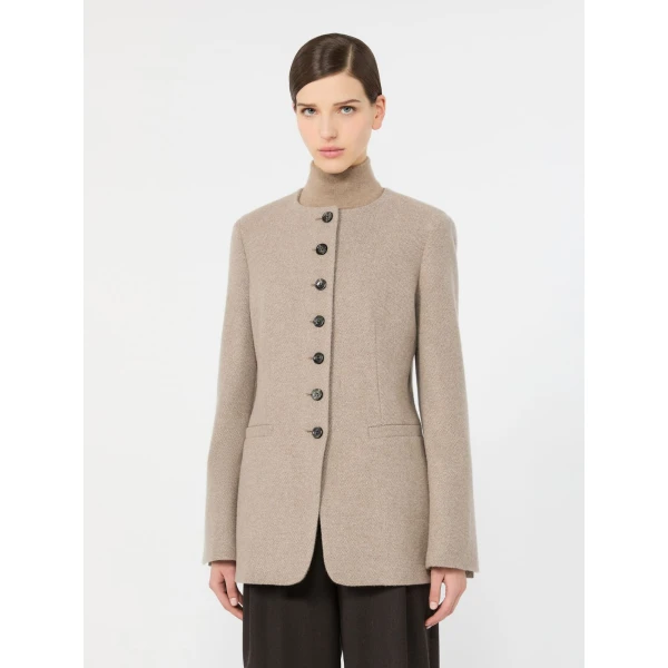 Max Mara Falla Cashmere Crew-Neck Jacket in Sand | Blazers | Coveti