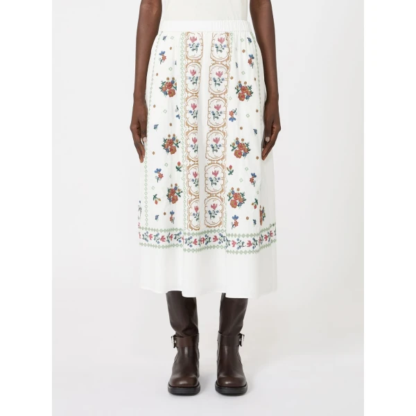 Max Mara Falla Long Embroidered Cotton Skirt in White | Maxi Skirts | Coveti