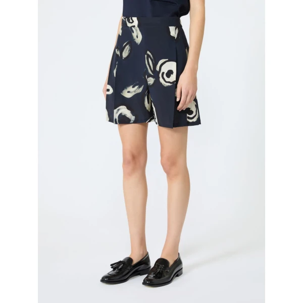 Max Mara Fanale Printed Silk Crepe de Chine Shorts in Ultramarine | Shorts | Coveti