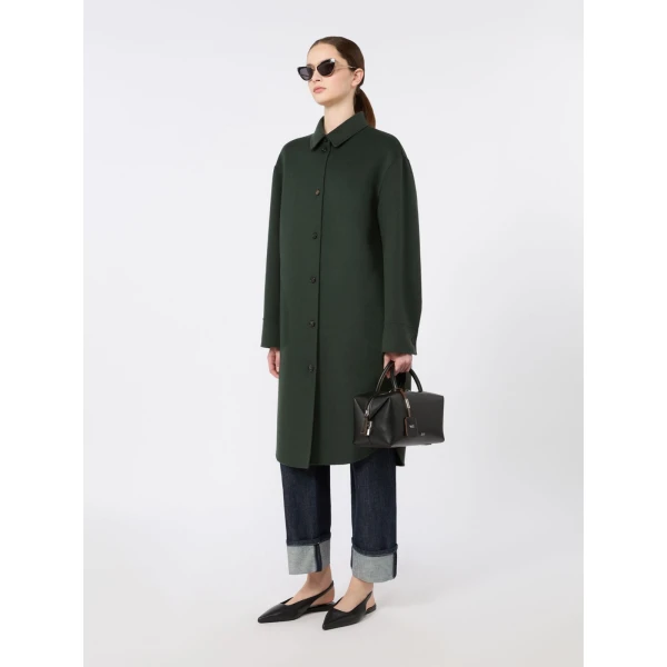 Max Mara Fante Wool Drap Midi Coat in Dark Green | Wool Coat | Coveti